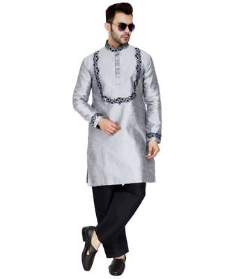 Silver plain art silk kurta pajama 6