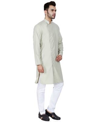 Green plain Cotton kurta pajama 3