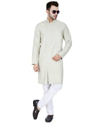 Green plain Cotton kurta pajama 6