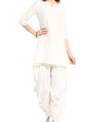 White plain cotton long-kurtis