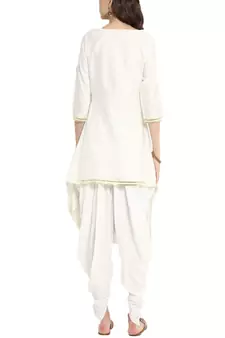 white cotton long kurta set with dhoti pant