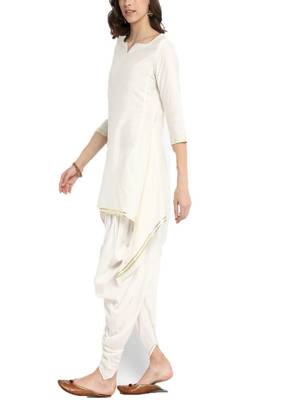 white cotton long kurta set with dhoti pant 3