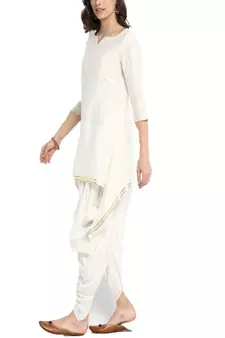 white cotton long kurta set with dhoti pant
