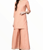 Peach plain cotton long-kurtis