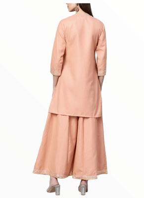 peach cotton long kurti set with palazzo 3
