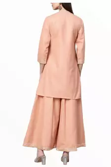peach cotton long kurti set with palazzo