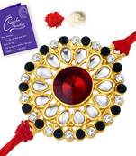 Sukkhi Blossomy Designer Floral Gold Plated Rakhi with Roli chawal and Greeting Card