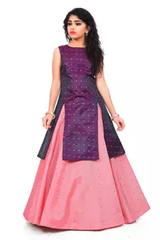 Kids Maroon Indo With Pink Lehenga Choli 