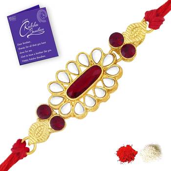 Sukkhi Charming Gold Plated Meenakari Rakhi Combo (Set of 3) with Roli chawal and Greeting Card 5