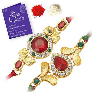 Sukkhi Exotic Gold Plated Rakhi with greeting card 1
