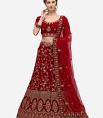 Maroon embroidered velvet semi stitched lehenga