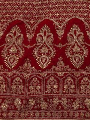 Maroon embroidered velvet semi stitched lehenga 4