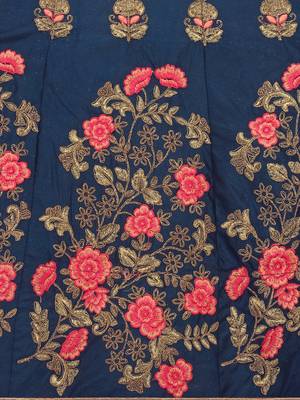 Dark-blue embroidered silk semi stitched lehenga 4