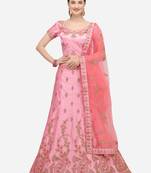 Pink embroidered silk semi stitched lehenga