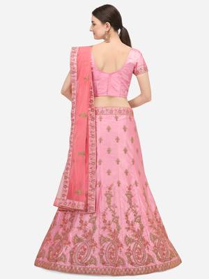 Pink embroidered silk semi stitched lehenga 2