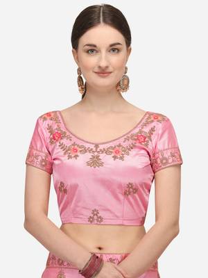 Pink embroidered silk semi stitched lehenga 3