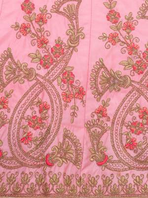 Pink embroidered silk semi stitched lehenga 4