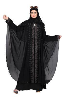 Khadija Fashion, Women's Nida Soft Fabric, Heavy Designer Farasha Pattern Traditional Burqa With Dupatta. 1