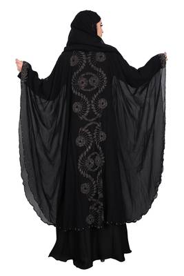 Khadija Fashion, Women's Nida Soft Fabric, Heavy Designer Farasha Pattern Traditional Burqa With Dupatta. 2