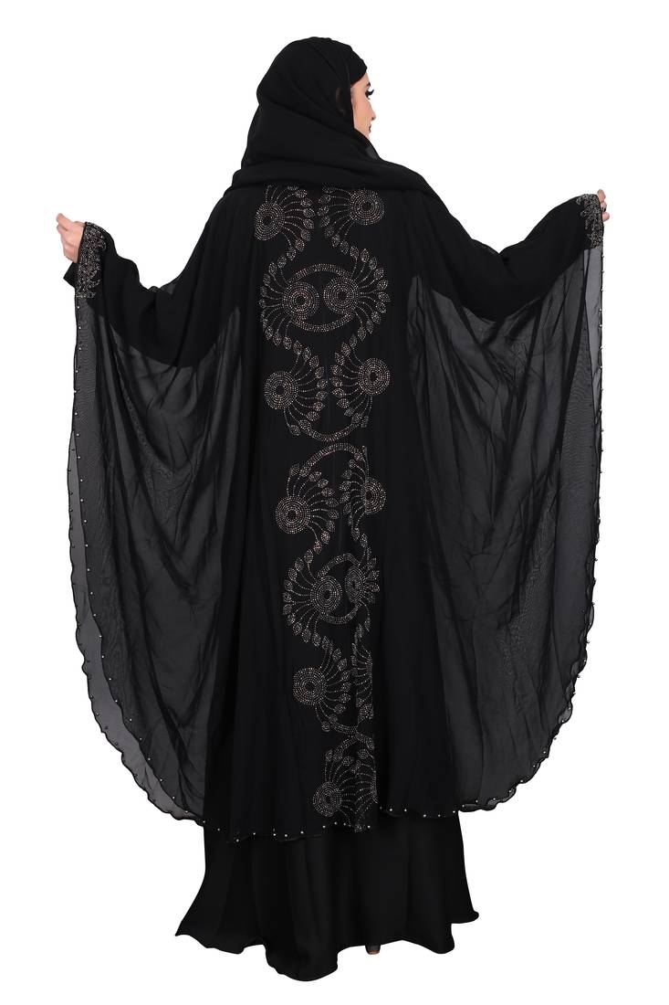 Khadija Fashion, Women's Nida Soft Fabric, Heavy Designer Farasha Pattern Traditional Burqa With Dupatta.
