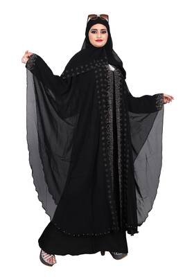 Khadija Fashion, Women's Nida Soft Fabric, Heavy Designer Farasha Pattern Traditional Burqa With Dupatta. 3