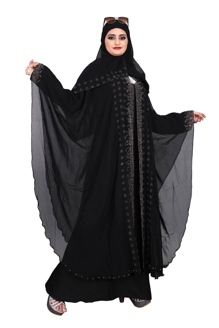 Khadija Fashion, Women's Nida Soft Fabric, Heavy Designer Farasha Pattern Traditional Burqa With Dupatta.