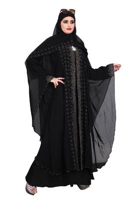 Khadija Fashion, Women's Nida Soft Fabric, Heavy Designer Farasha Pattern Traditional Burqa With Dupatta. 4