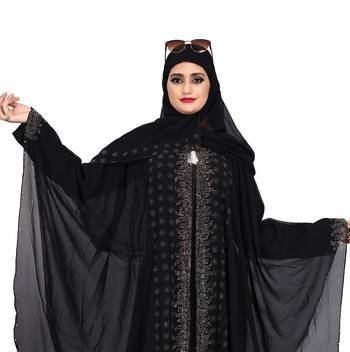 Khadija Fashion, Women's Nida Soft Fabric, Heavy Designer Farasha Pattern Traditional Burqa With Dupatta. 5