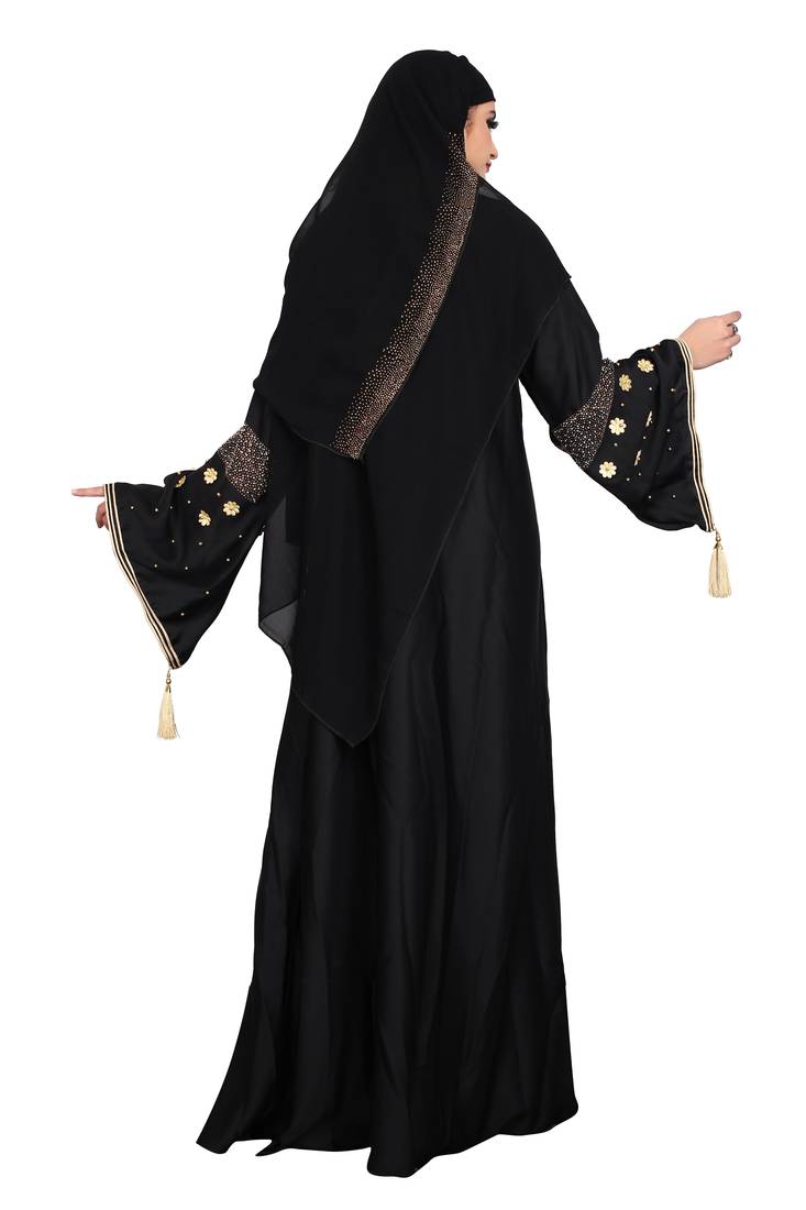 Khadija Fashion,Women's,Soft Nida Fabric Designer Sleeves Burqa For Women With Georgette Scarf.