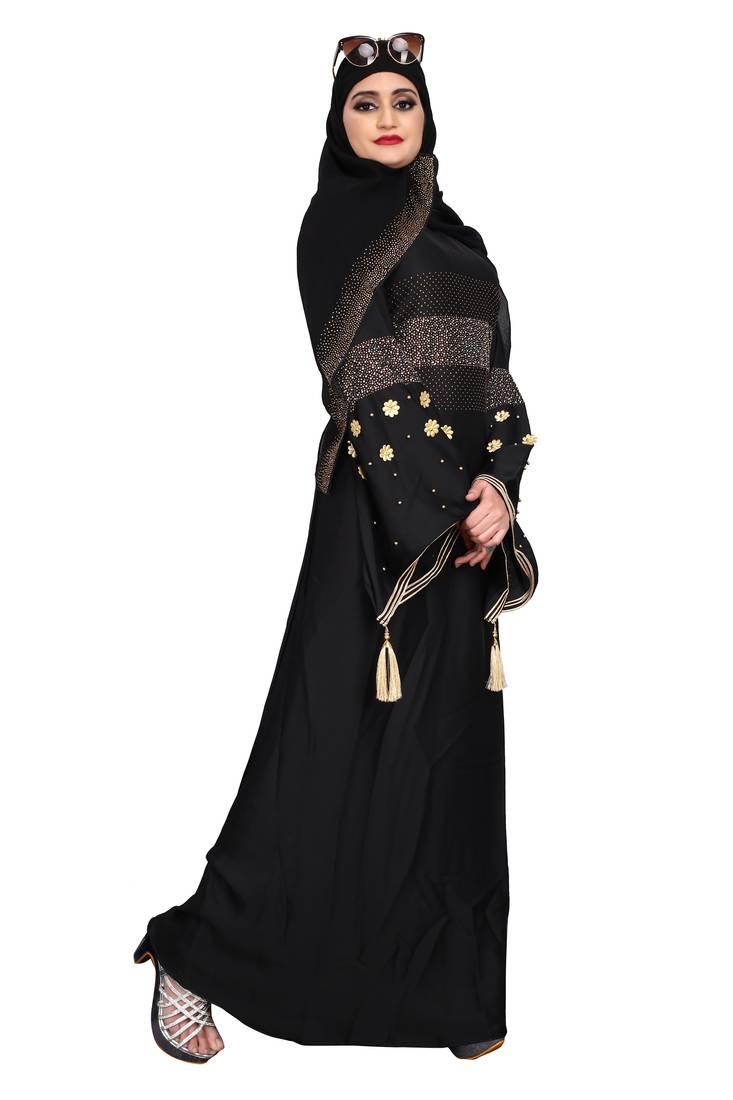 Khadija Fashion,Women's,Soft Nida Fabric Designer Sleeves Burqa For Women With Georgette Scarf.