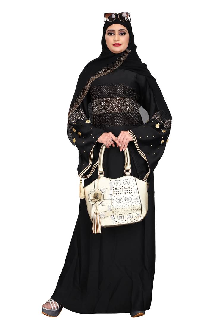 Khadija Fashion,Women's,Soft Nida Fabric Designer Sleeves Burqa For Women With Georgette Scarf.