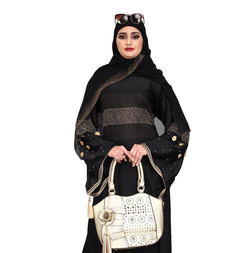 Khadija Fashion,Women's,Soft Nida Fabric Designer Sleeves Burqa For Women With Georgette Scarf.