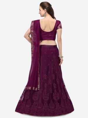 Purple woven net semi stitched lehenga 2