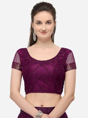 Purple woven net semi stitched lehenga 3