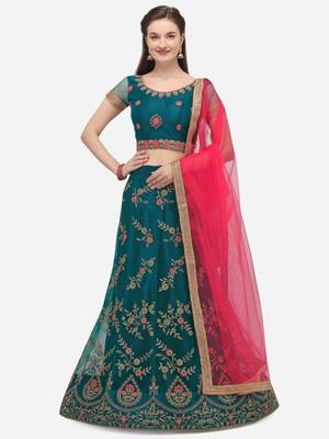Dark-blue woven net semi stitched lehenga 1