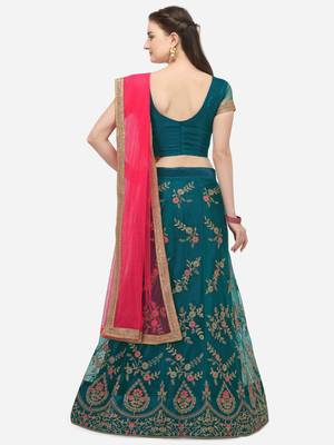 Dark-blue woven net semi stitched lehenga 2