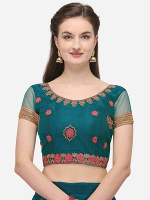 Dark-blue woven net semi stitched lehenga 3