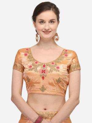 Peach embroidered silk semi stitched lehenga 3
