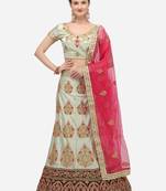 Light-olive embroidered silk semi stitched lehenga