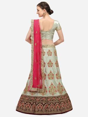 Light-olive embroidered silk semi stitched lehenga 2