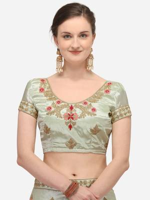 Light-olive embroidered silk semi stitched lehenga 3