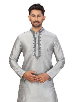 Grey Art Silk Dori work Kurta Pyjama 3