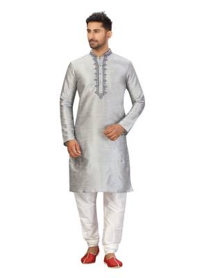 Grey Art Silk Dori work Kurta Pyjama 4