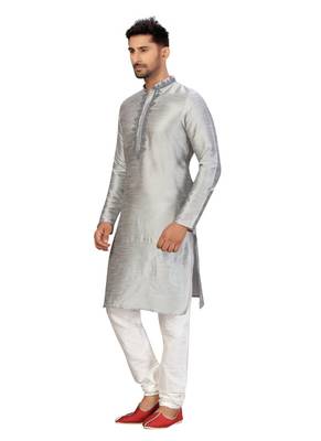 Grey Art Silk Dori work Kurta Pyjama 5
