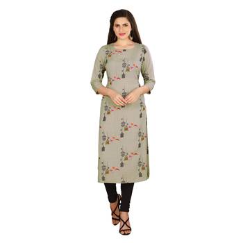 Grey printed rayon long-kurtis 1