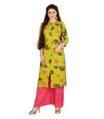 Olive embroidered rayon long-kurtis