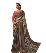 Beige embroidered jute saree with blouse