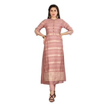 Pink embroidered silk long-kurtis 1