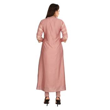 Pink embroidered silk long-kurtis 2
