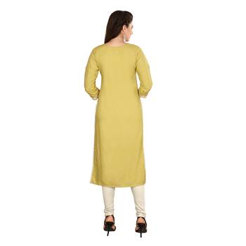 Mustard embroidered cotton long-kurtis 2